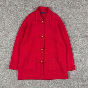 Red 100% Wool Cardigan Sweater Jacket Womens XL Toggle Duffle Closure Mid Length